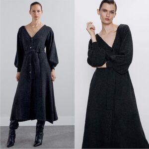 Charcoal Grey Maxi Sweater Dress with pockets Size M